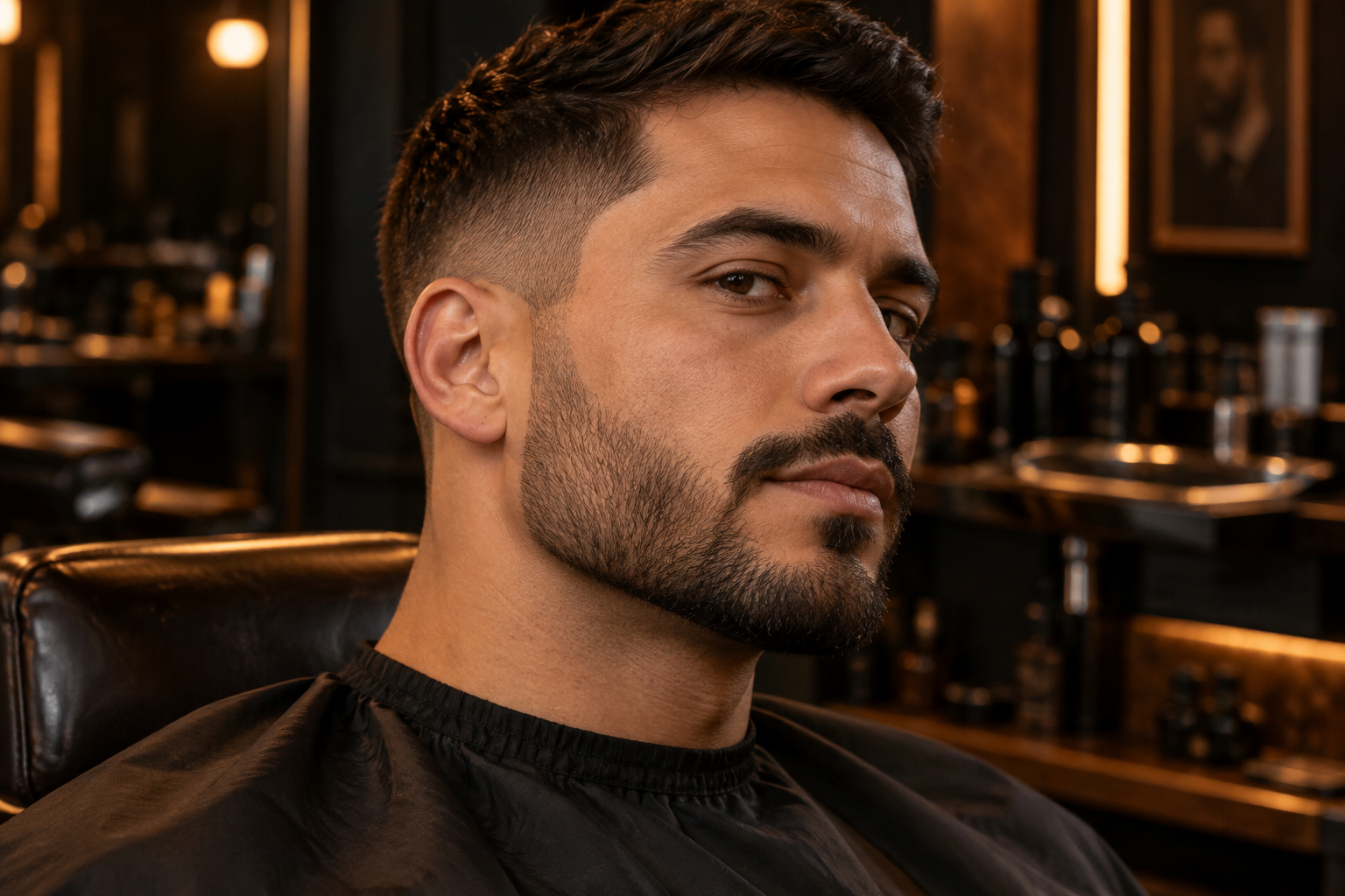 Barba curta desenhada valorizando mandíbula