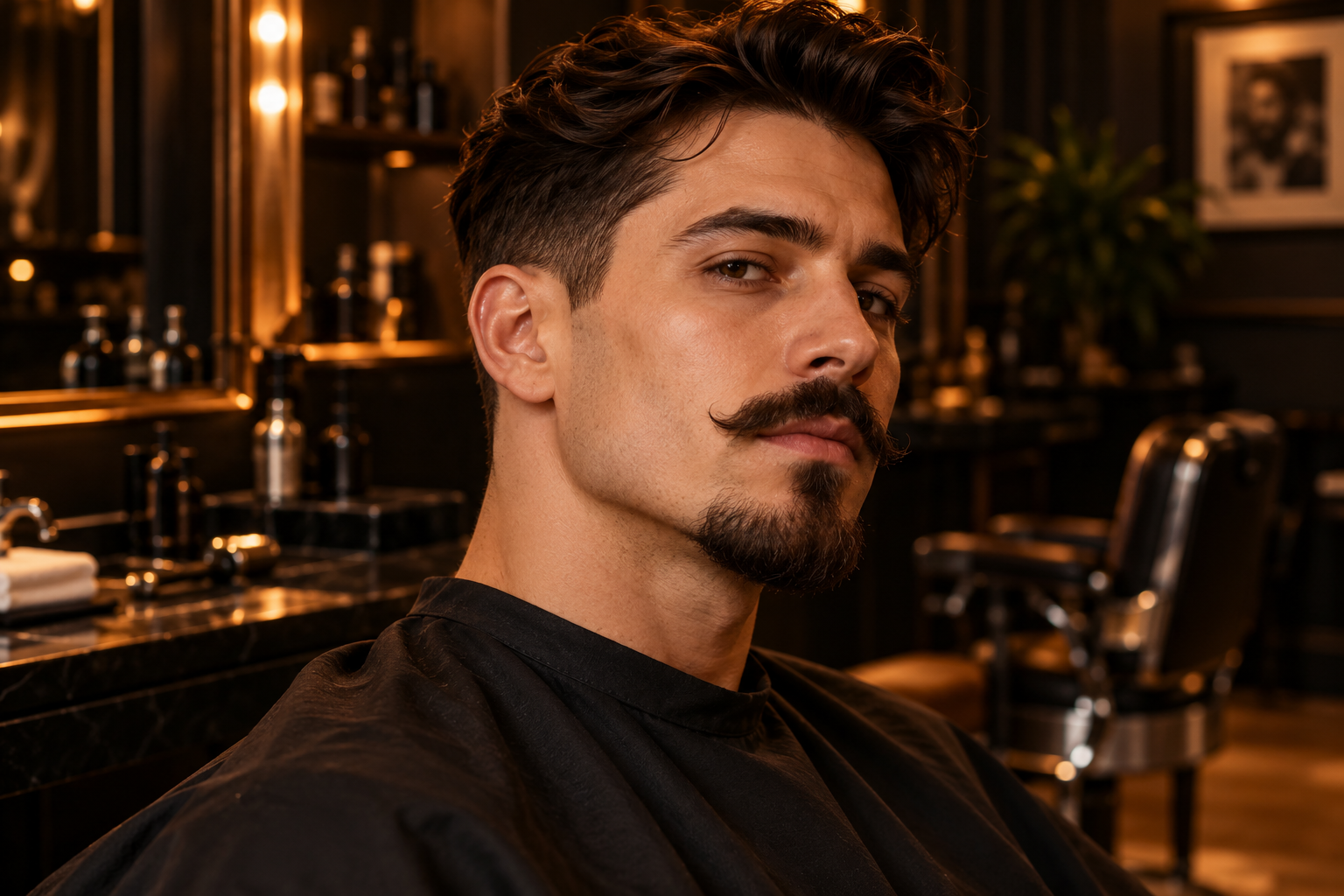Barba Van Dyke com bigode e volume no queixo